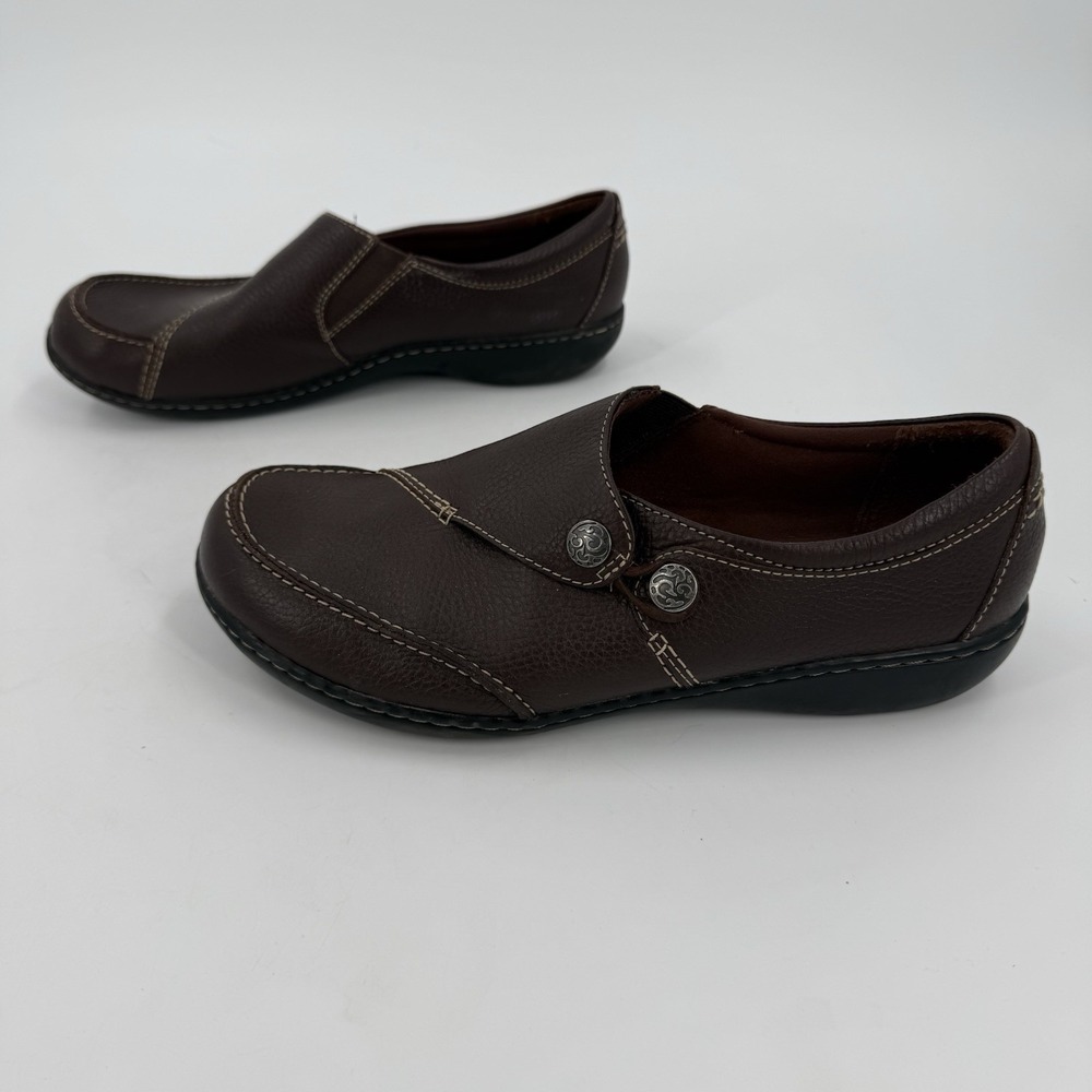 Clarks Collection Evelyn Brown Leather Loafers Shoes Womens 11W 2014F Slip On